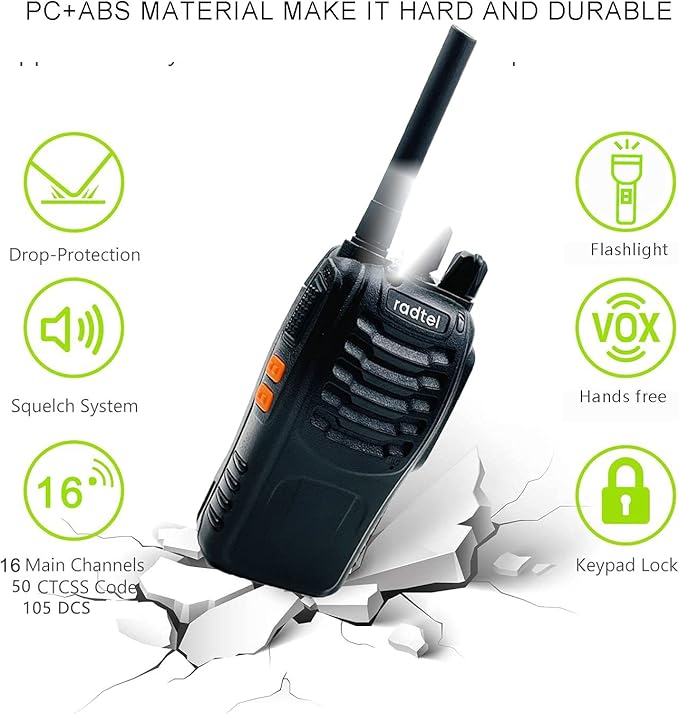 Radtel RT88 PMR446 Talkie-walkie, rechargeable, 16 canaux, walkis, walky, walky, avec fonction de charge, type USB, antenne annulaire, clip pour construction, restaurant, supermarché – Image 2