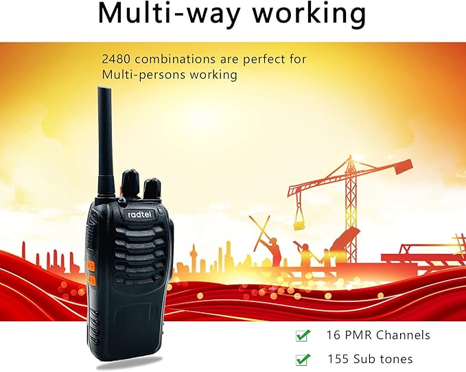 Radtel RT88 PMR446 Talkie-walkie, rechargeable, 16 canaux, walkis, walky, walky, avec fonction de charge, type USB, antenne annulaire, clip pour construction, restaurant, supermarché – Image 3